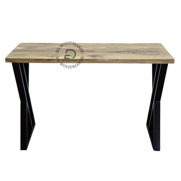 INDUSTRIAL RECTANGULAR WOODEN DINING TABLE WITH DOUBLE X METAL LEGS