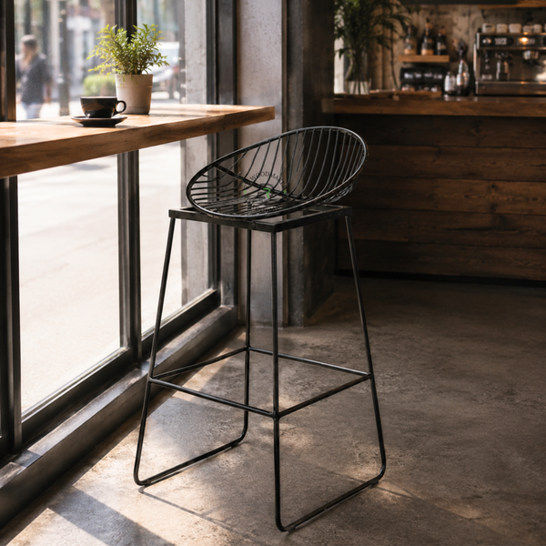 PREMIUM MODERN WIRE BASKET BAR STOOL WITH BLACK METAL FRAME
