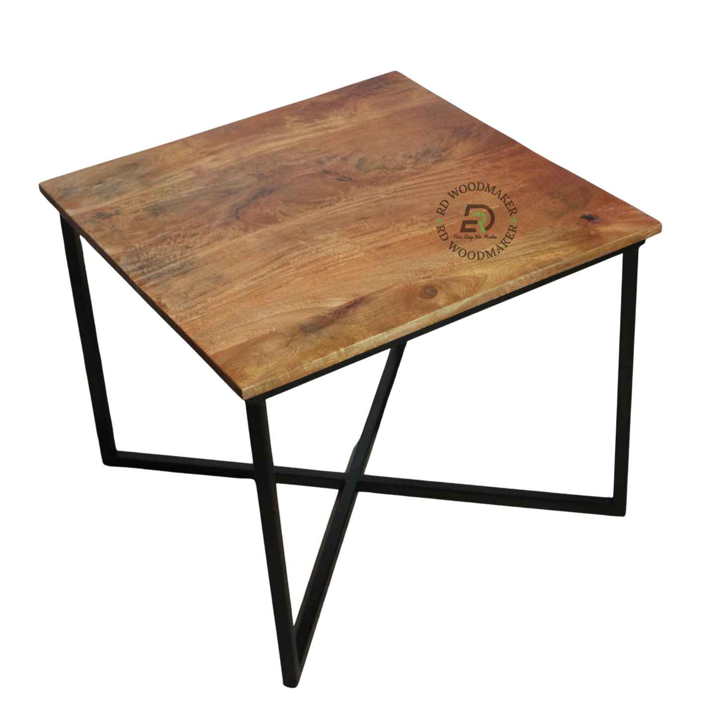 INDUSTRIAL SQUARE WOODEN COFFEE TABLE WITH CROSS METAL FRAME