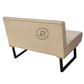MINIMALIST BEIGE UPHOLSTERED ARMLESS TWO-SEATER SOFA WITH BLACK U-LEGS