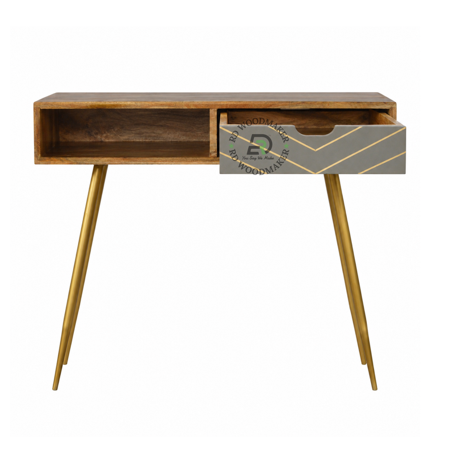 MODERN SOLID WOOD CONSOLE TABLE WITH GREY CHEVRON DRAWER