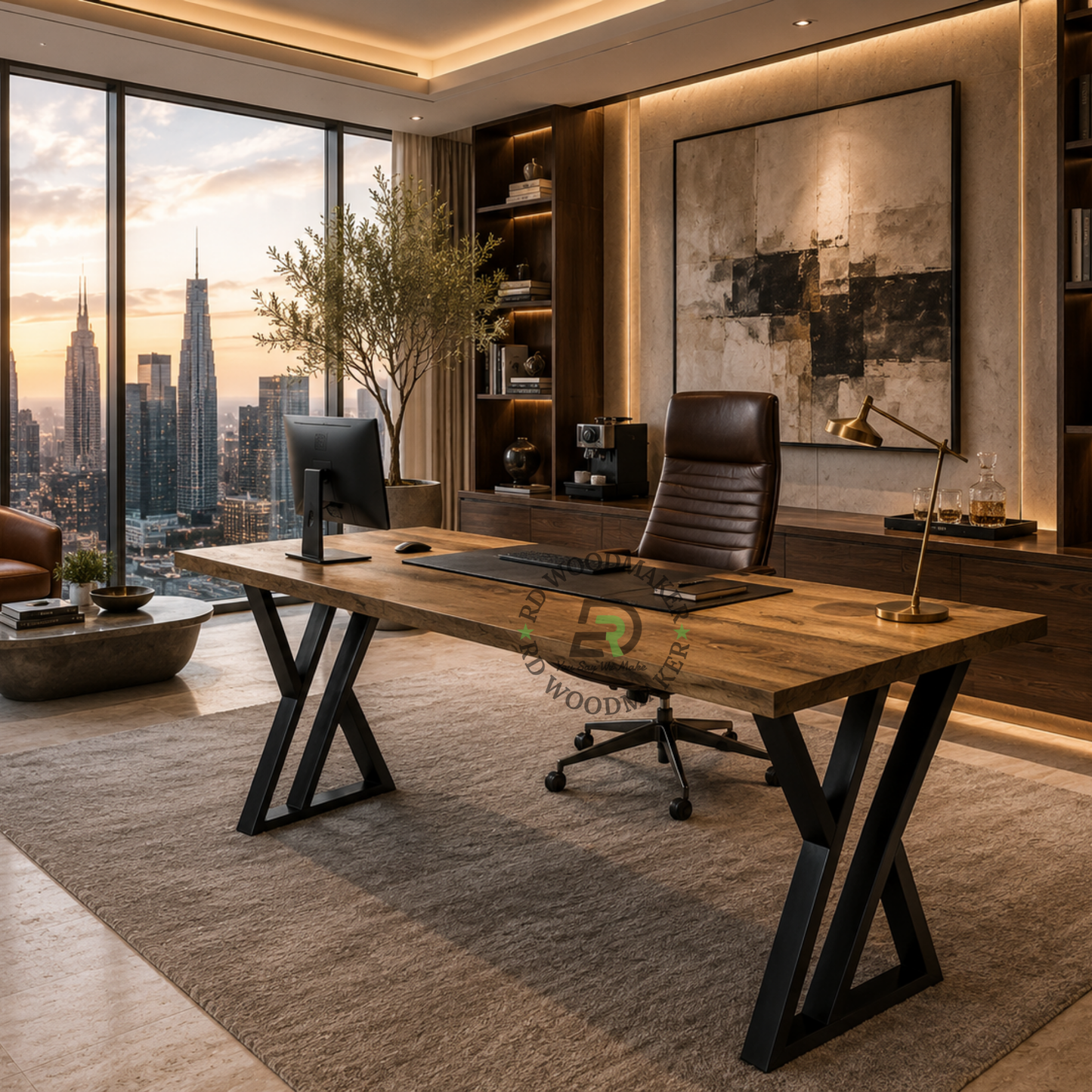 INDUSTRIAL RECTANGULAR WOODEN DINING TABLE WITH DOUBLE X METAL LEGS