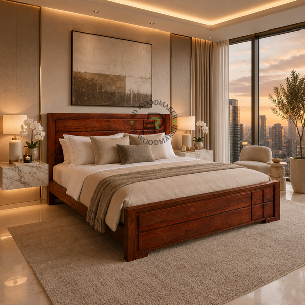 PREMIUM GEOMETRIC PANEL WOODEN QUEEN SIZE BED