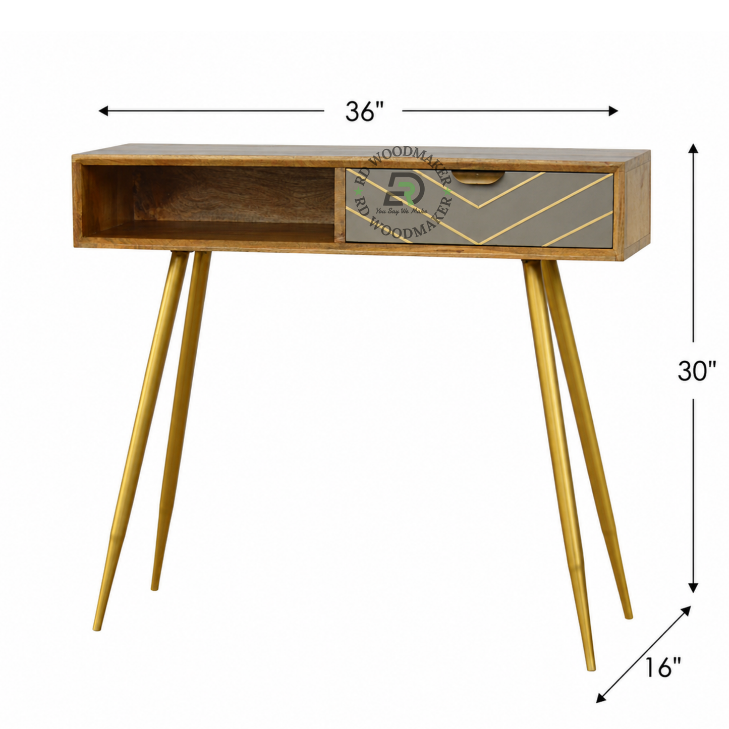MODERN SOLID WOOD CONSOLE TABLE WITH GREY CHEVRON DRAWER