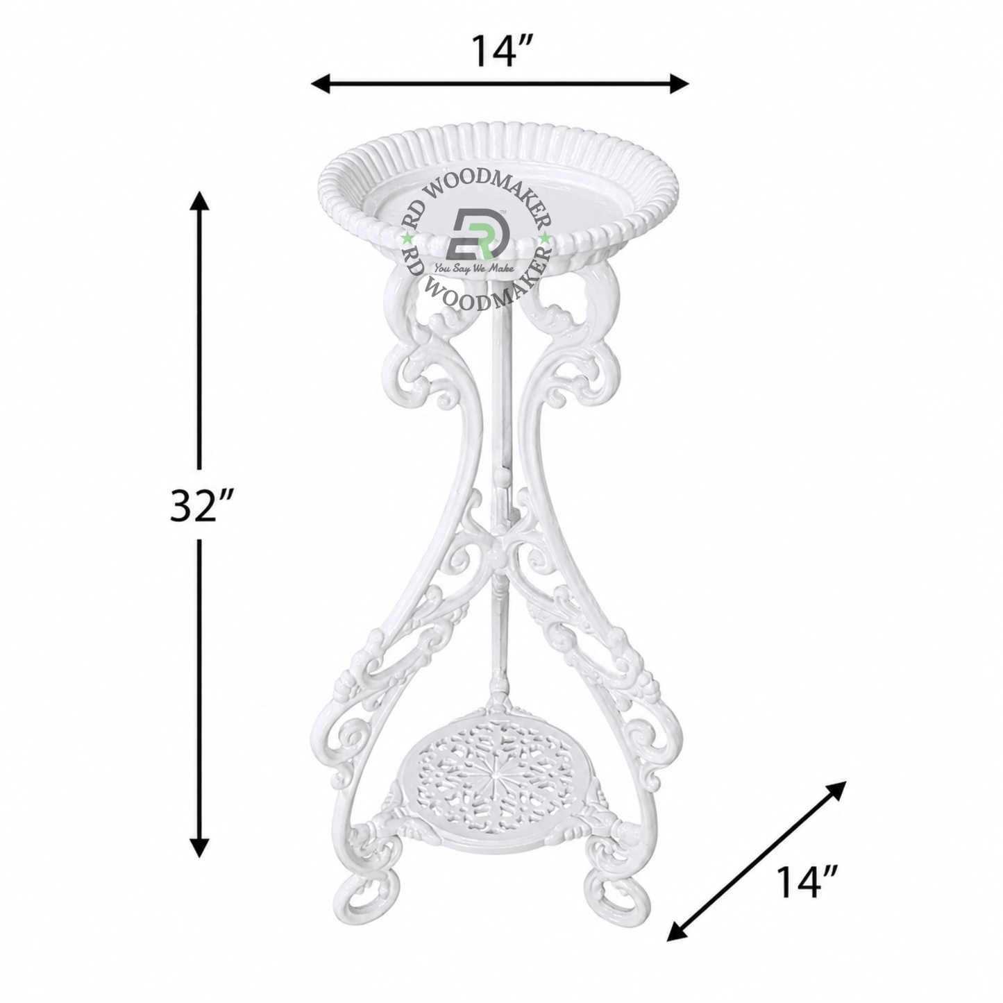 ORNATE WHITE METAL PEDESTAL PLANT & DISPLAY STAND