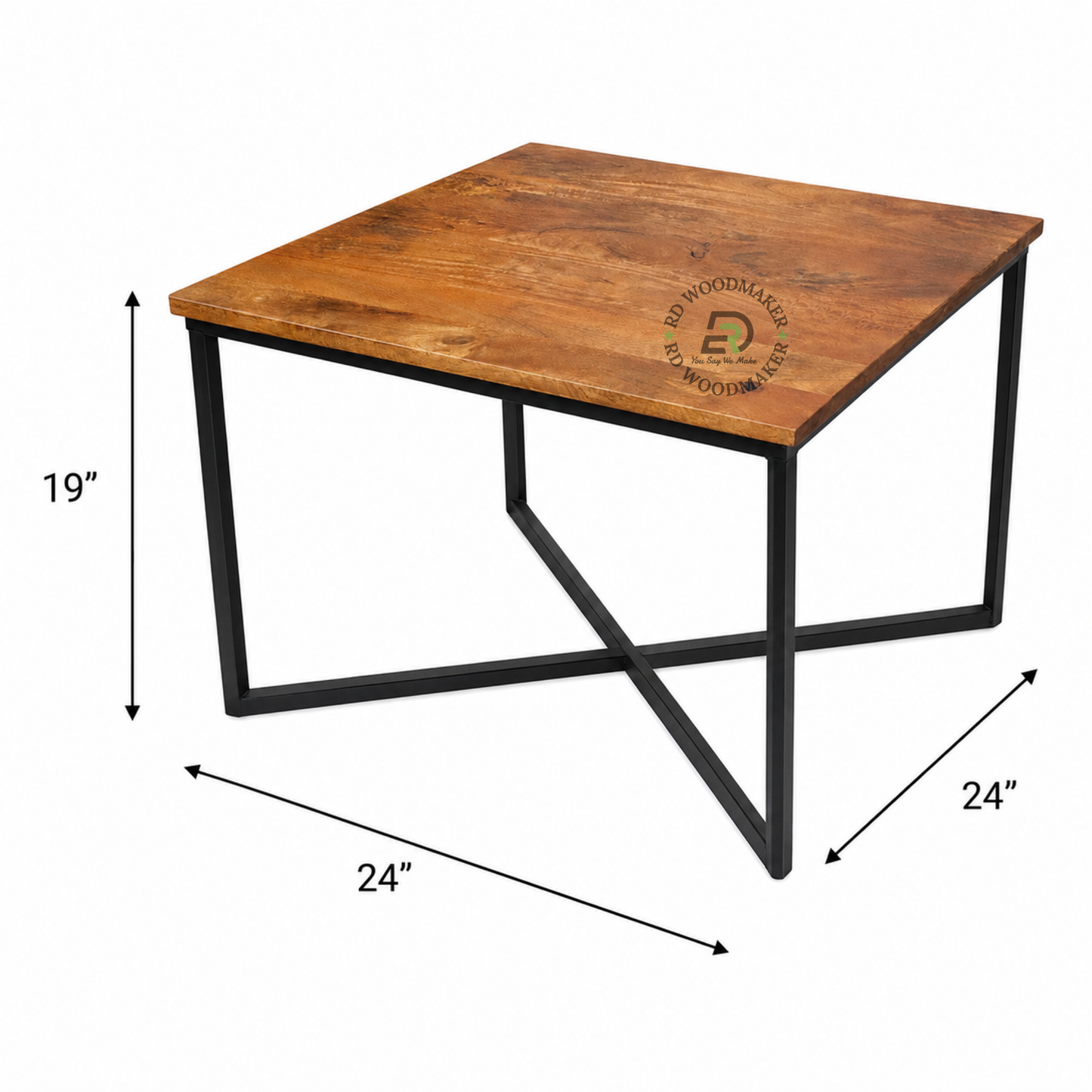 INDUSTRIAL SQUARE WOODEN COFFEE TABLE WITH CROSS METAL FRAME