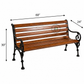 CLASSIC WOODEN SLATTED GARDEN BENCH WITH ORNATE BLACK METAL ARMS