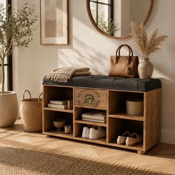 HERITAGE SOLID WOOD STORAGE SIDEBOARD WITH CUSHION