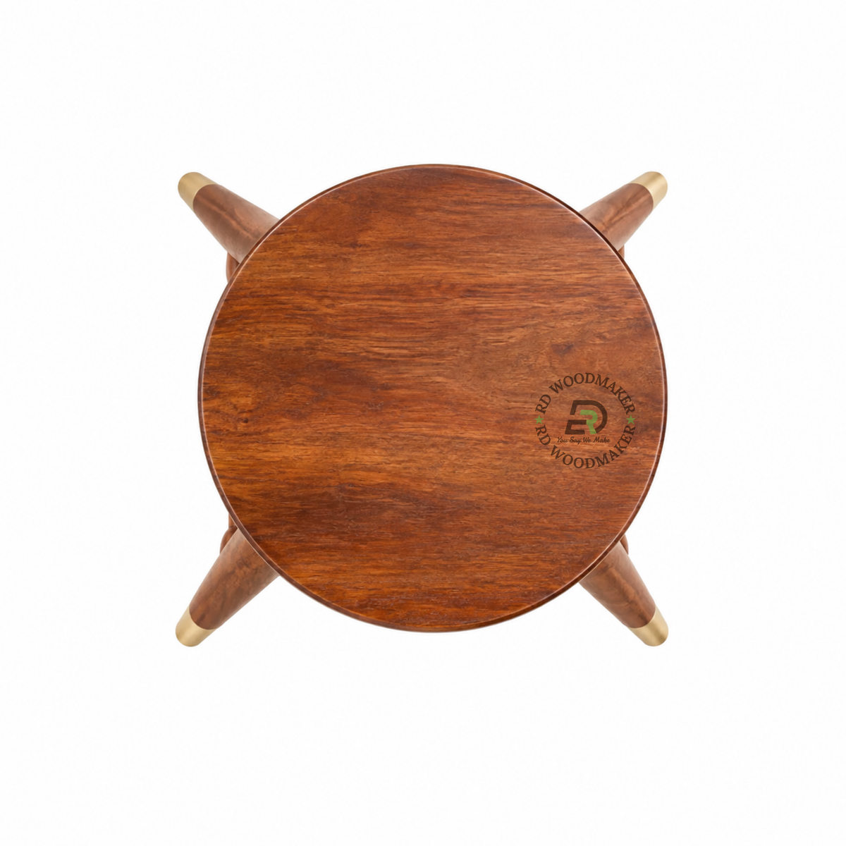 ORION ROUND SOLID WOOD BAR STOOL WITH BRASS ACCENTS
