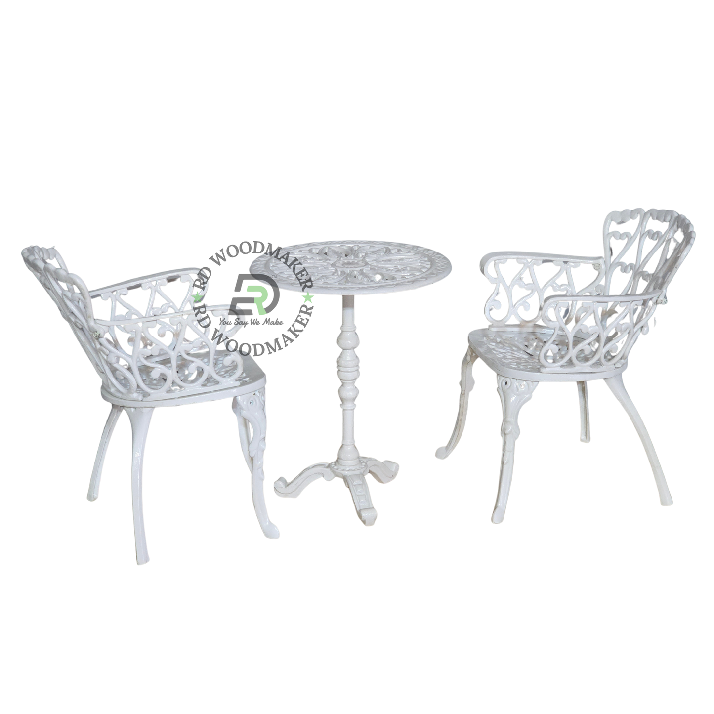 IVORY FLORAL METAL BISTRO TABLE & CHAIR SET