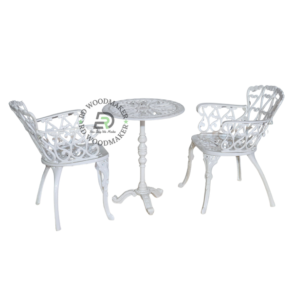IVORY FLORAL METAL BISTRO TABLE & CHAIR SET