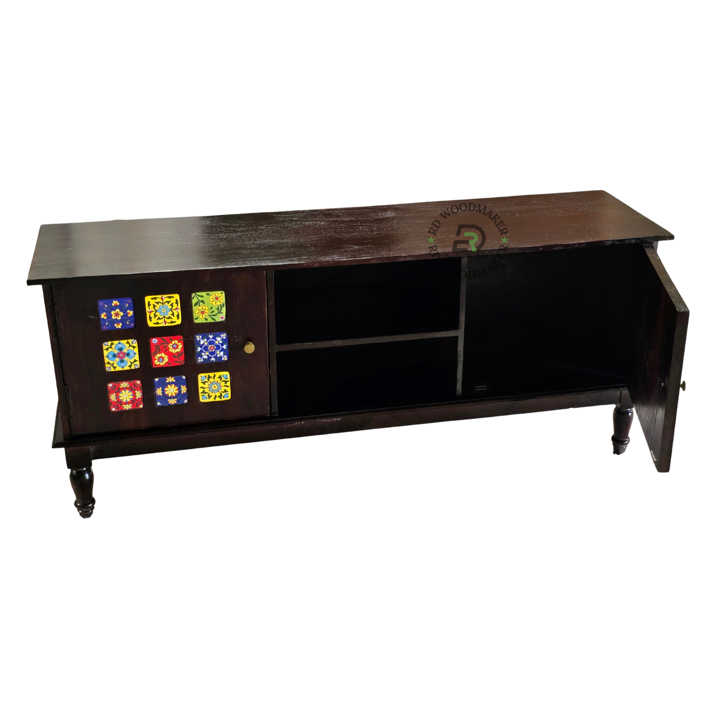 HANDCRAFTED TILE INLAY WOODEN MEDIA SIDEBOARD
