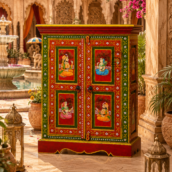 ROYAL RAJWADI HAND-PAINTED SOLID WOOD 2 DOOR CABINET