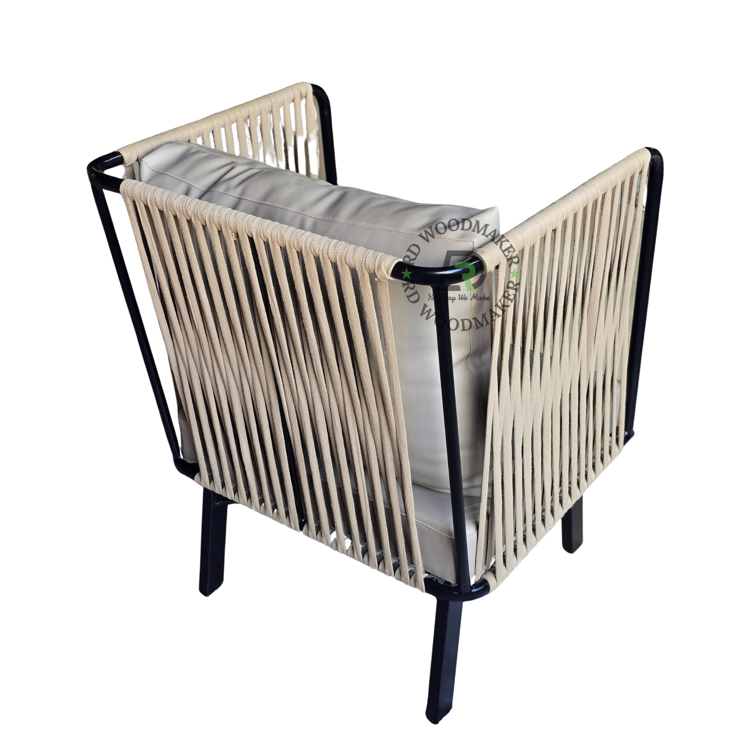 METAL ROPE WOVEN LOUNGE CHAIR WITH CUSHIONS