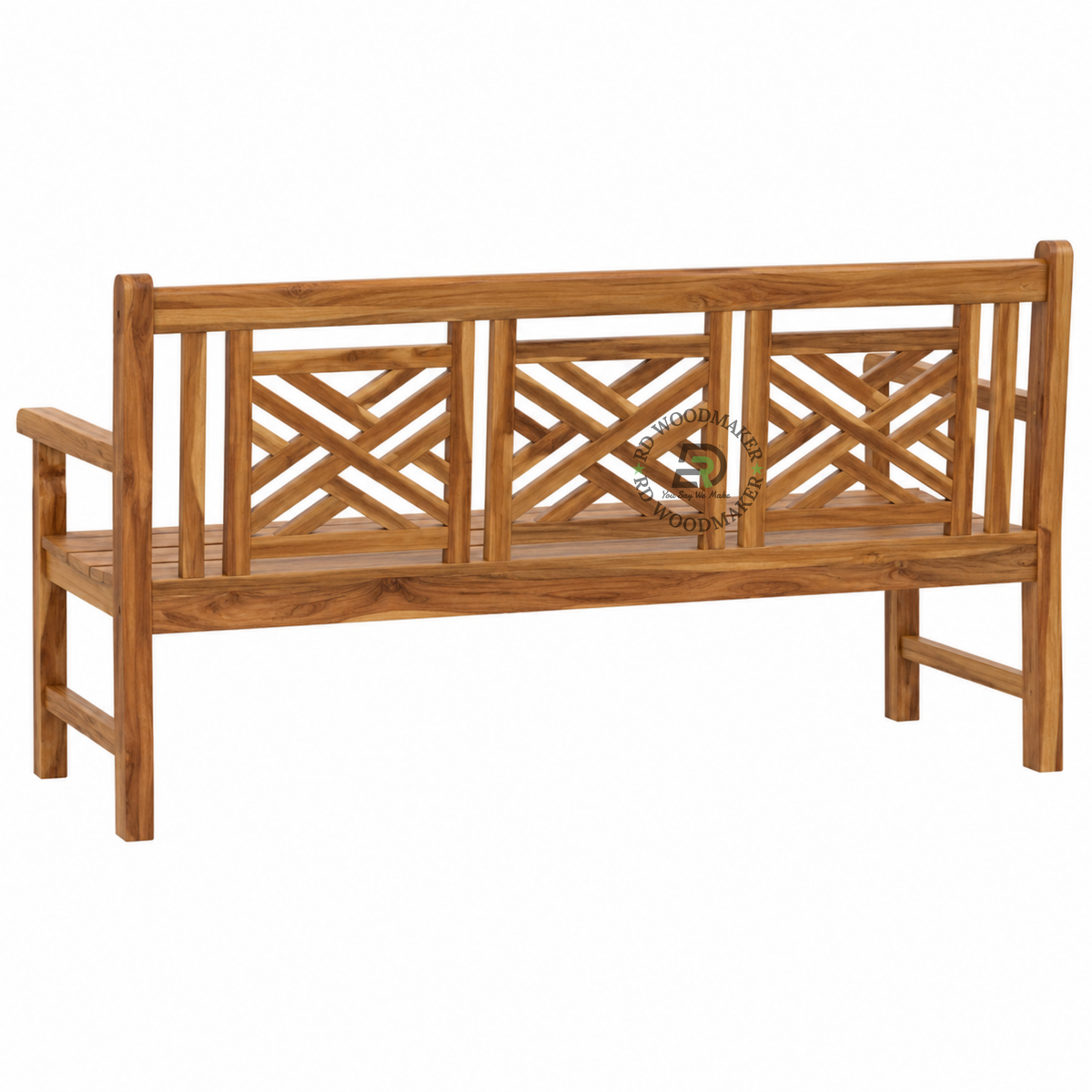 VAREN LATTICE BACK SOLID WOOD BENCH WITH ARMRESTS