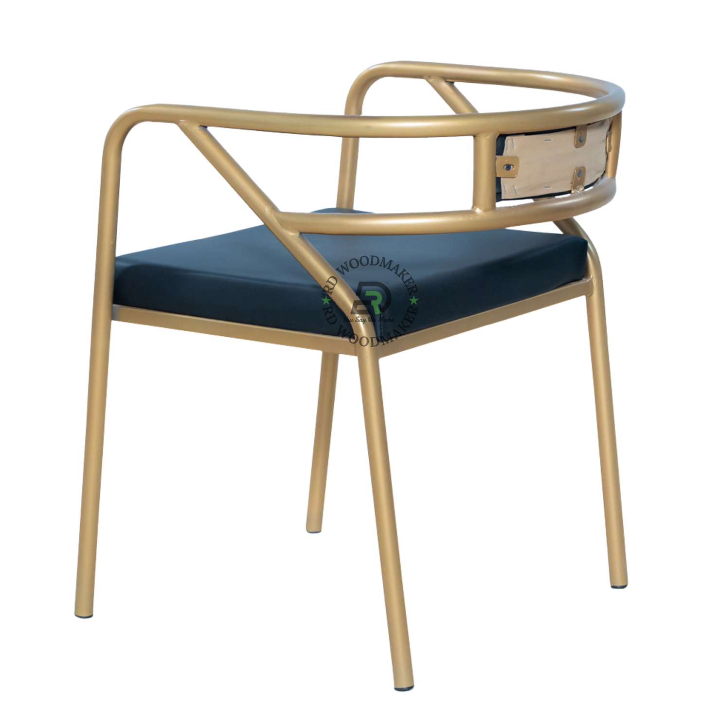PREMIUM GOLD METAL ARMCHAIR WITH BLACK UPHOLSTERED SEAT