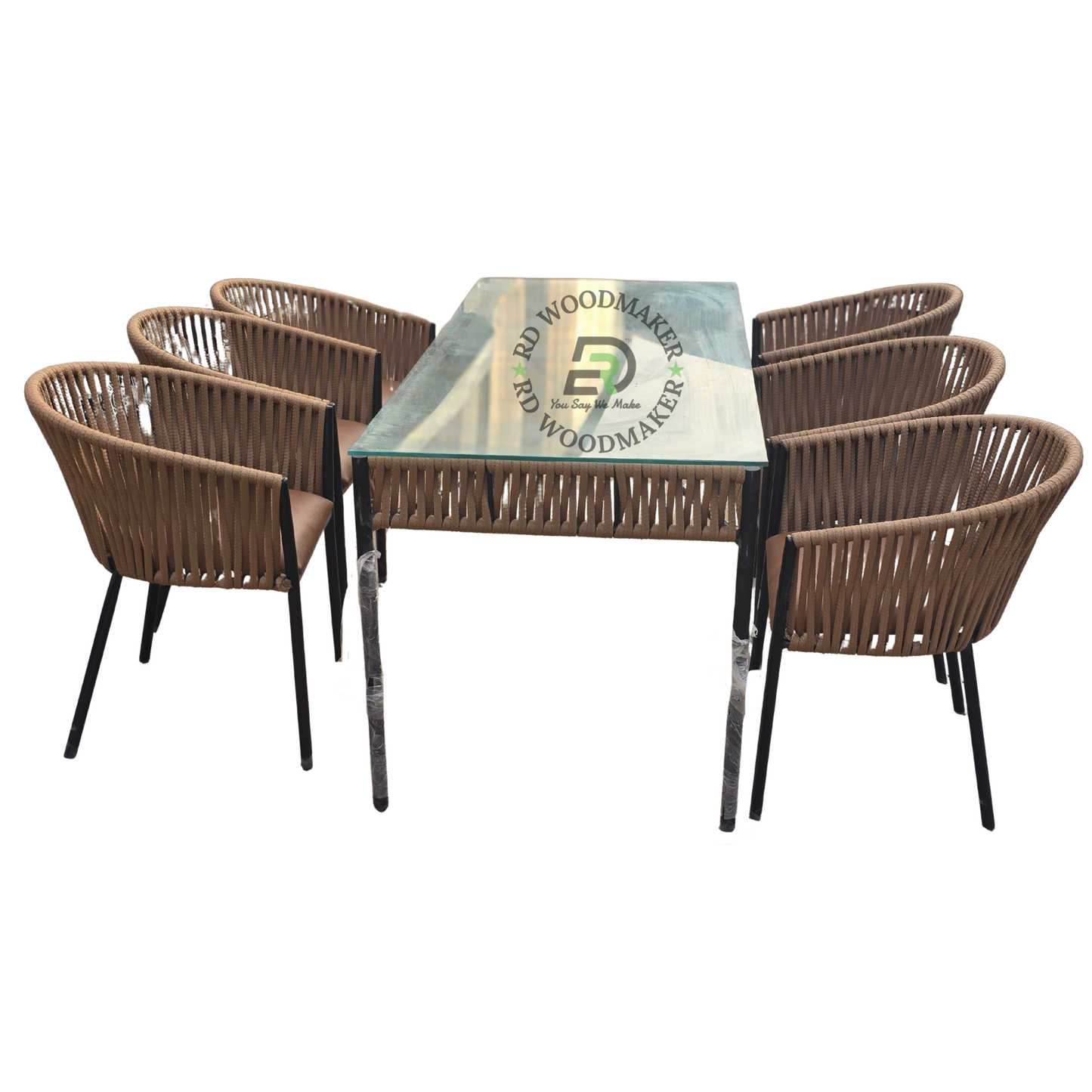 RATTAN GLASS DINING TABLE & CHAIR SET