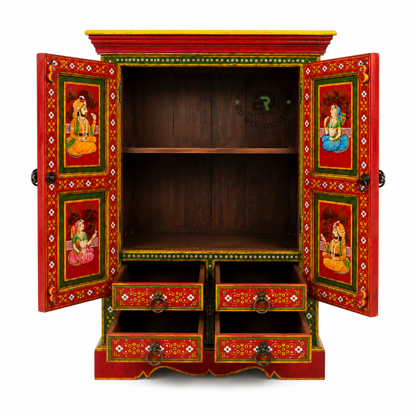 ROYAL RAJWADI HAND-PAINTED SOLID WOOD 2 DOOR CABINET