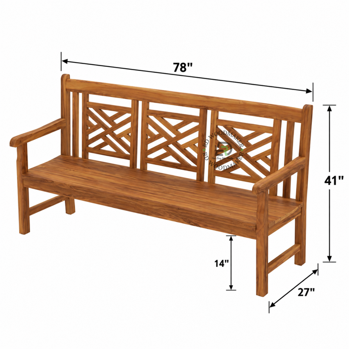 VAREN LATTICE BACK SOLID WOOD BENCH WITH ARMRESTS