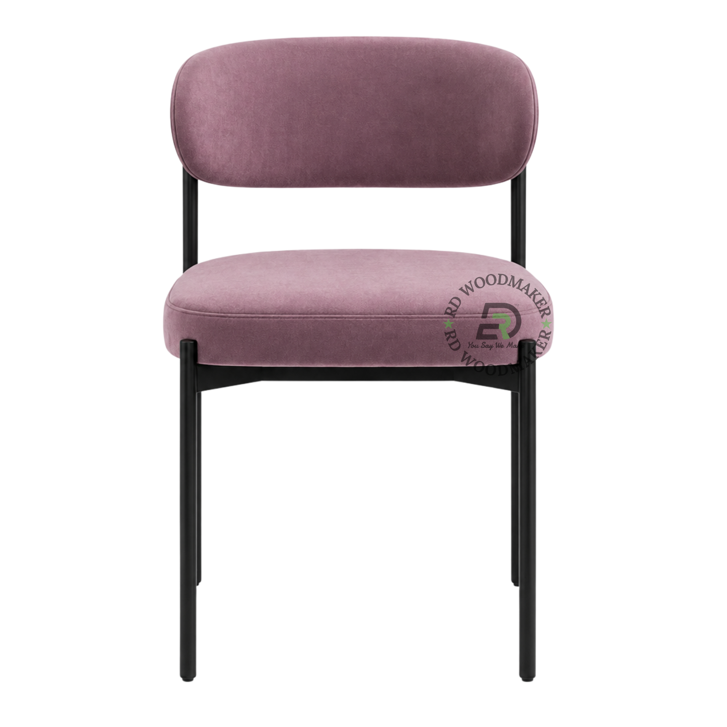 PREMIUM MAUVE VELVET DINING CHAIR WITH CURVED BACKREST & BLACK METAL FRAME
