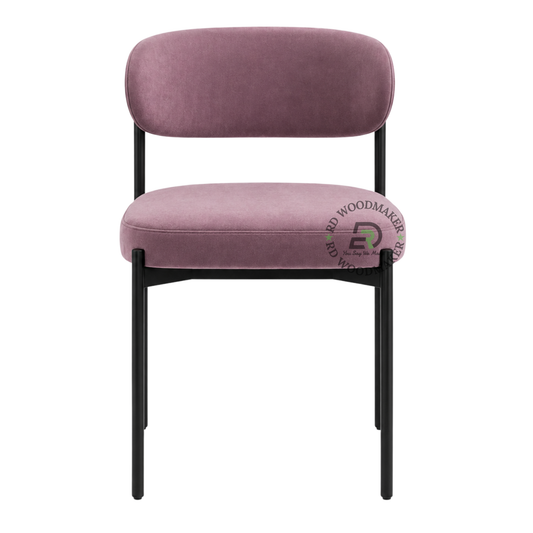 PREMIUM MAUVE VELVET DINING CHAIR WITH CURVED BACKREST & BLACK METAL FRAME