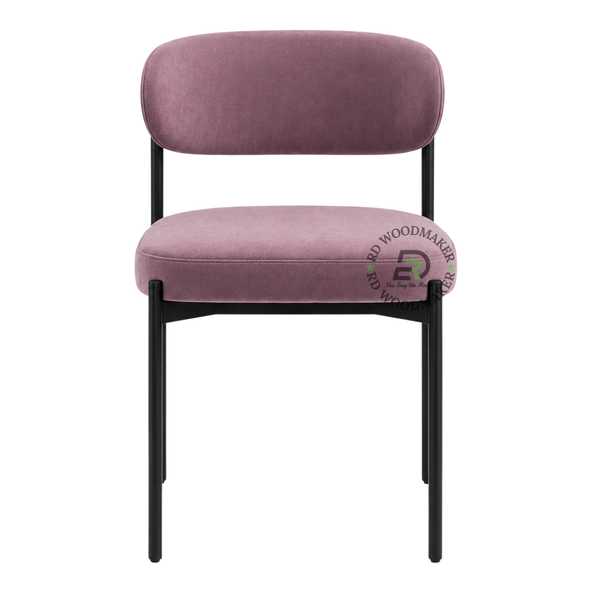 PREMIUM MAUVE VELVET DINING CHAIR WITH CURVED BACKREST & BLACK METAL FRAME