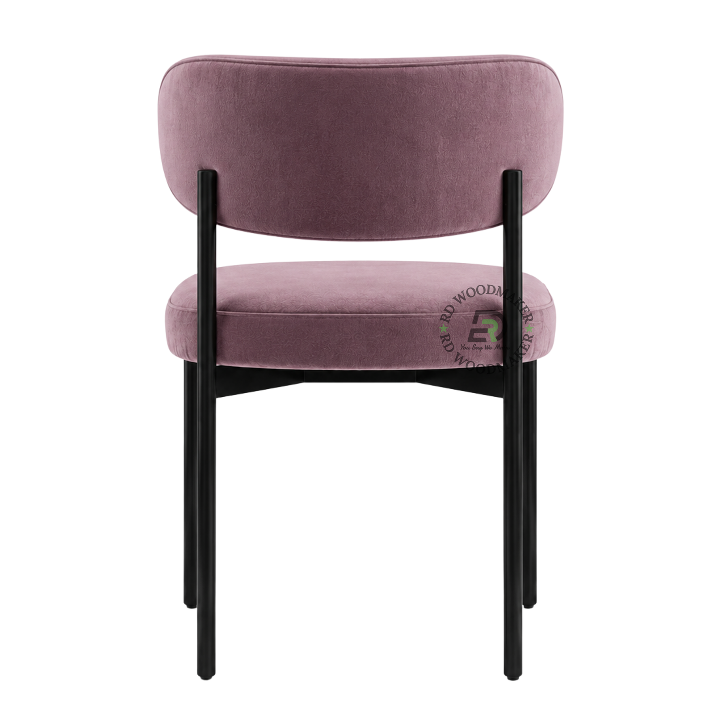 PREMIUM MAUVE VELVET DINING CHAIR WITH CURVED BACKREST & BLACK METAL FRAME