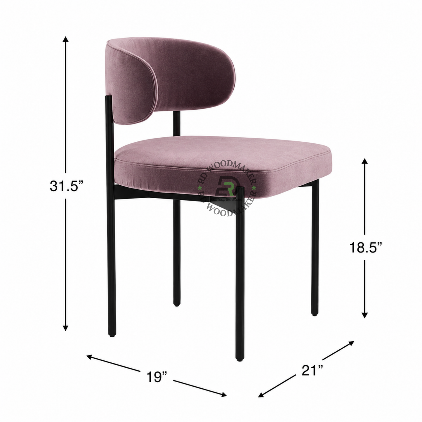 PREMIUM MAUVE VELVET DINING CHAIR WITH CURVED BACKREST & BLACK METAL FRAME