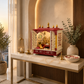 PREMIUM COMPACT IVORY & RED WOODEN HOME TEMPLE WITH JALI DOUBLE DOORS & TWO DRAWERS