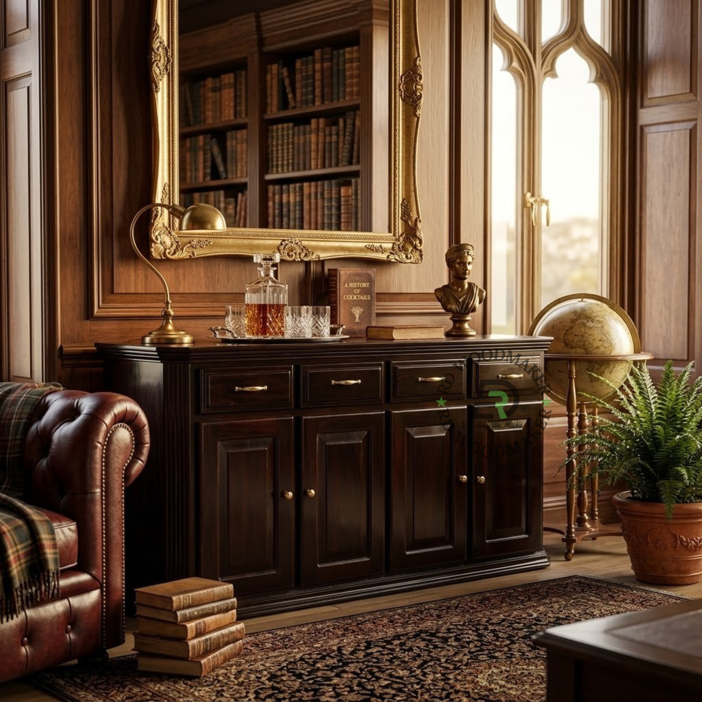 CLASSIC DARK BROWN WOODEN FOUR-DOOR SIDEBOARD