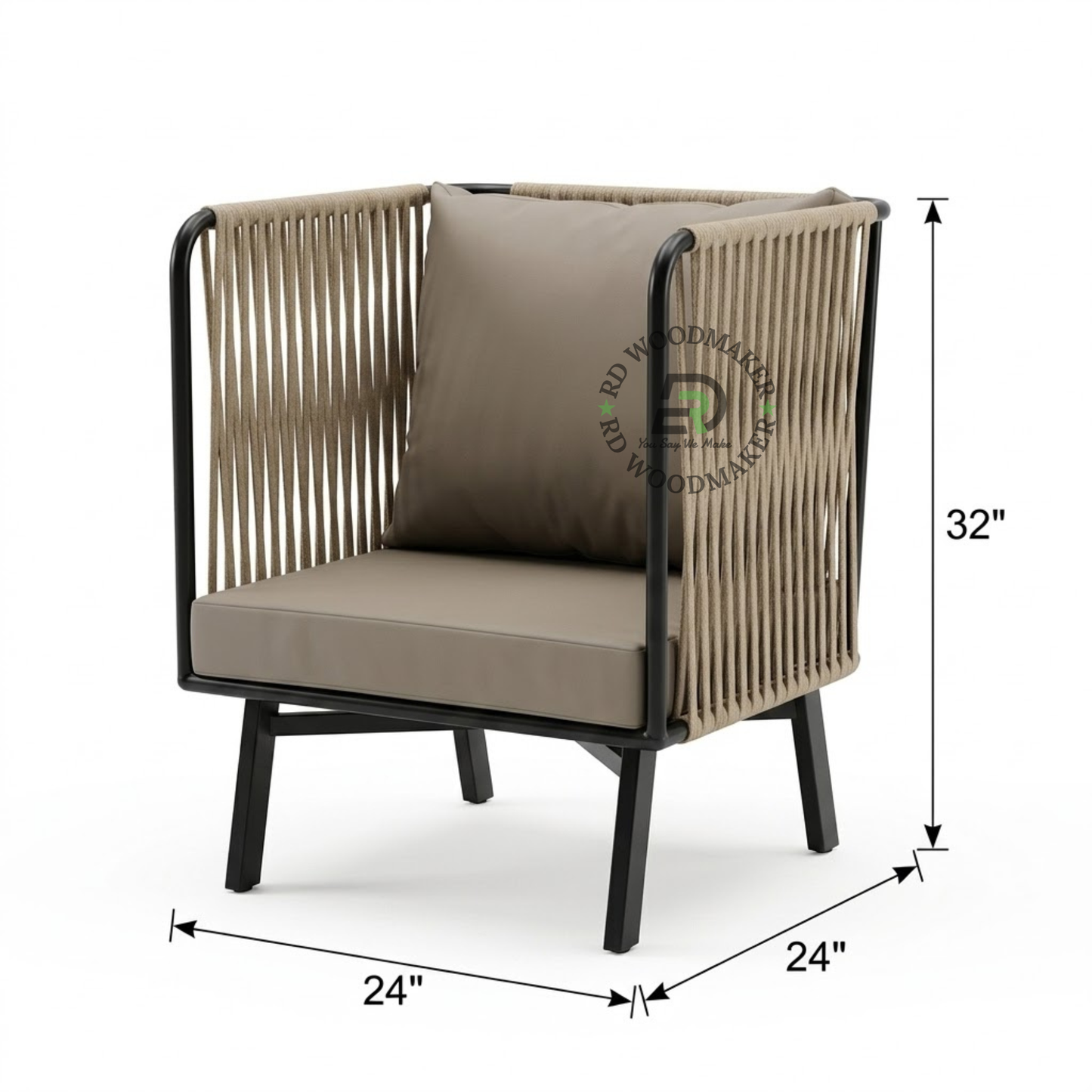 METAL ROPE WOVEN LOUNGE CHAIR WITH CUSHIONS