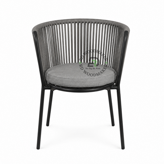 PREMIUM GREY ROPE WOVEN ARMCHAIR WITH ROUND CUSHIONED SEAT