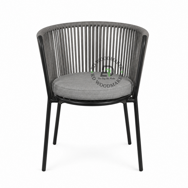 PREMIUM GREY ROPE WOVEN ARMCHAIR WITH ROUND CUSHIONED SEAT