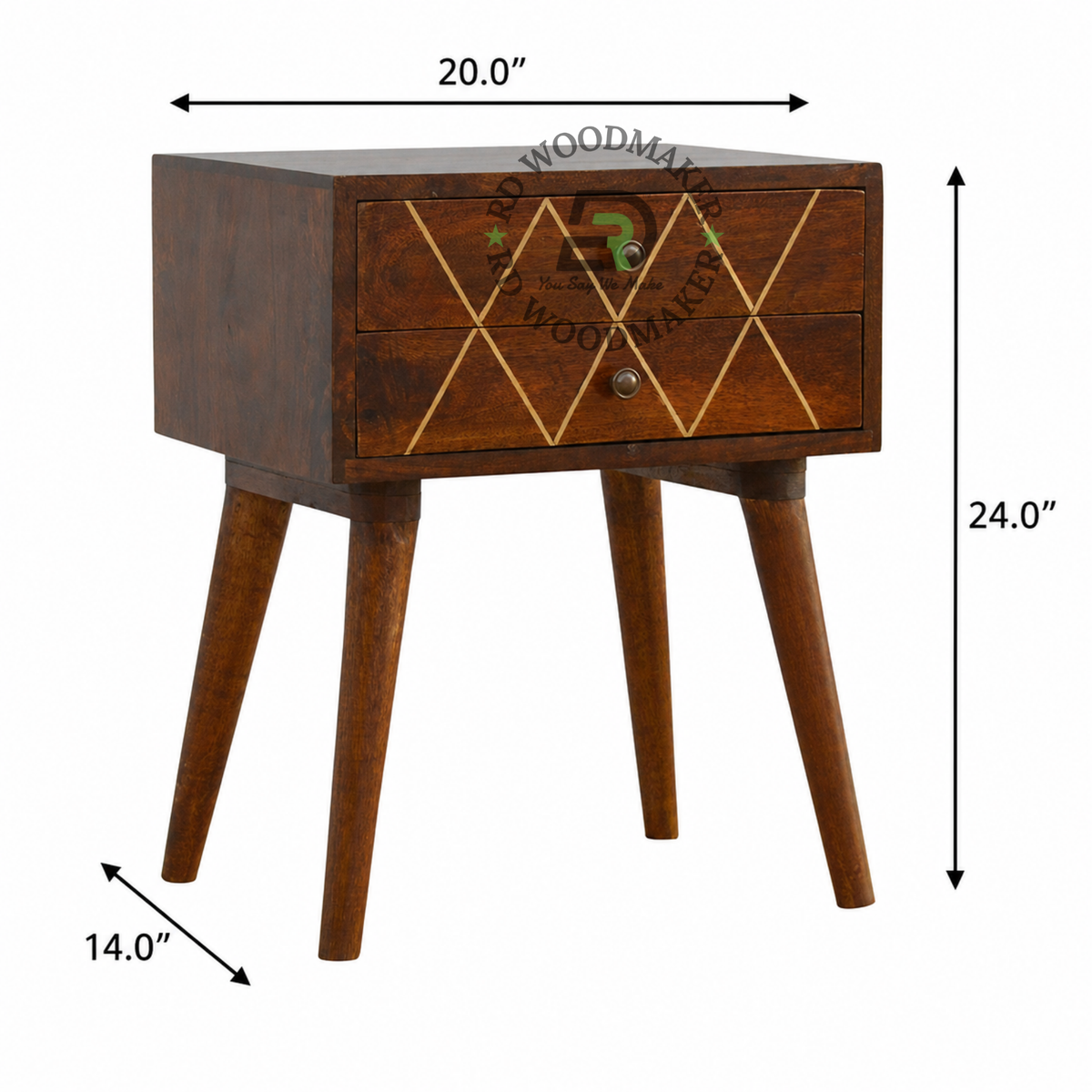MODERN GEOMETRIC SOLID WOOD 2 DRAWER BEDSIDE TABLE