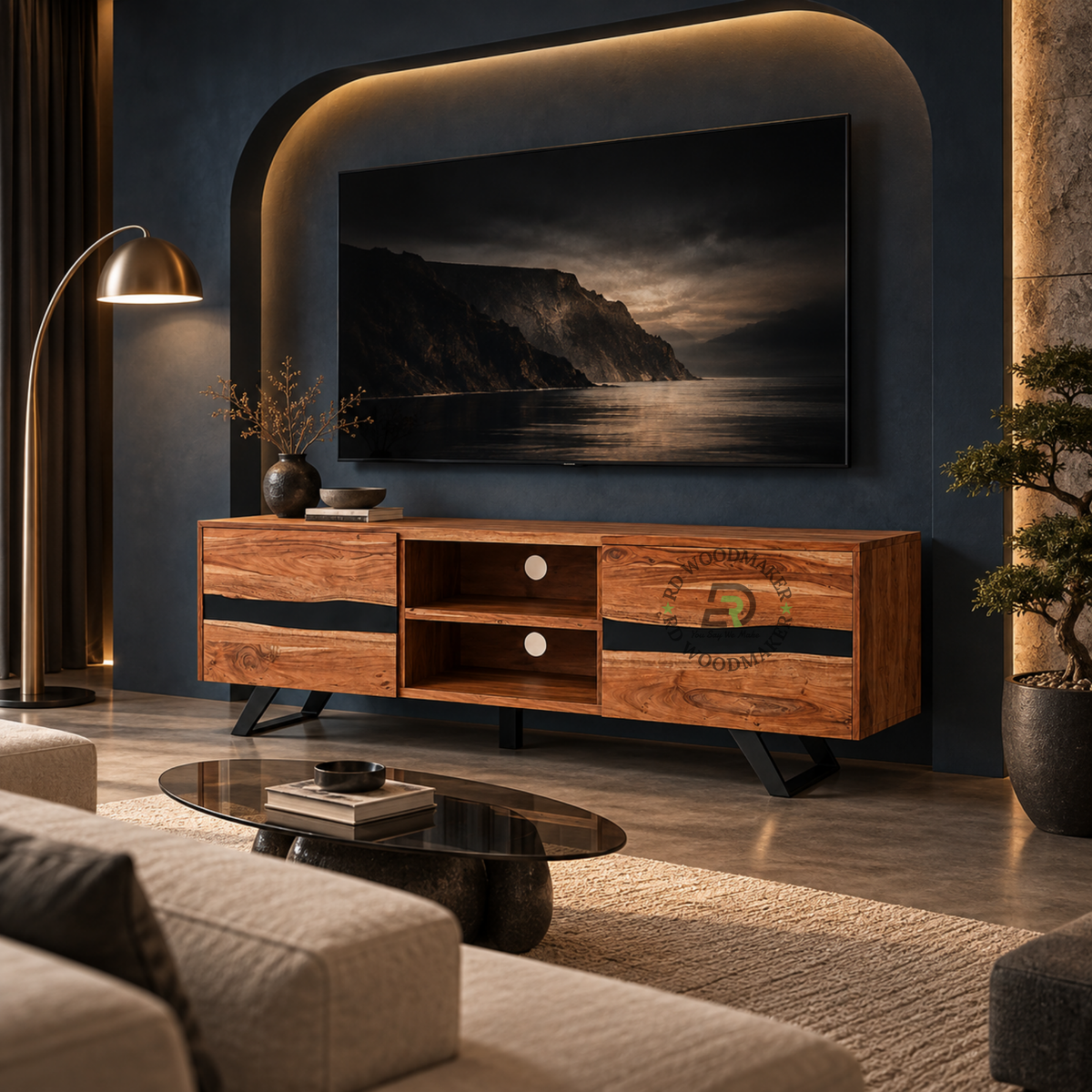 VAREN SOLID WOOD & BLACK ACCENT TV UNIT