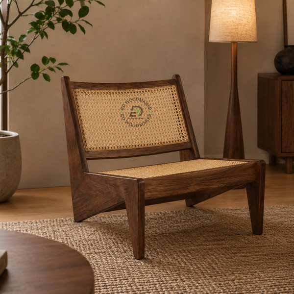 PREMIUM LOW HEIGHT SOLID WOOD & CANE LOUNGE CHAIR