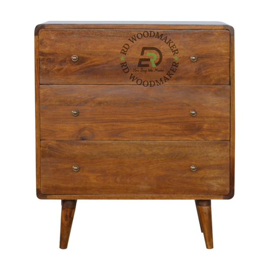 MID-CENTURY MODERN SOLID WOOD 3 DRAWER BEDSIDE TABLE