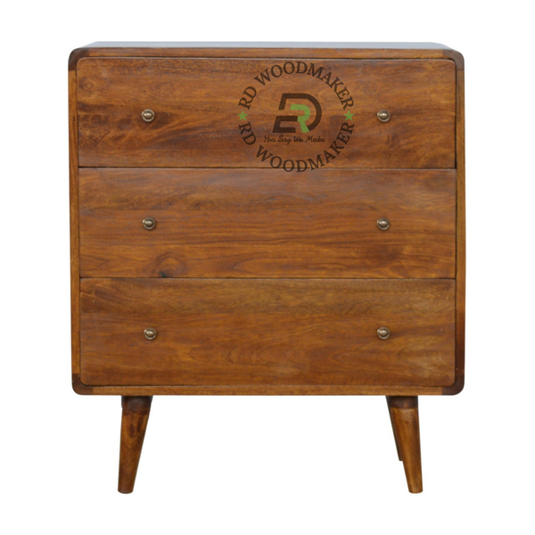 MID-CENTURY MODERN SOLID WOOD 3 DRAWER BEDSIDE TABLE