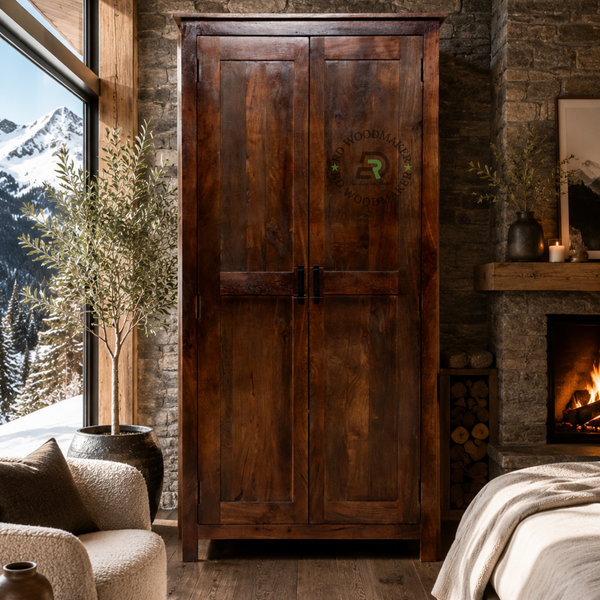 HERITAGE SOLID WOOD 2 DOOR WARDROBE IN WALNUT FINISH