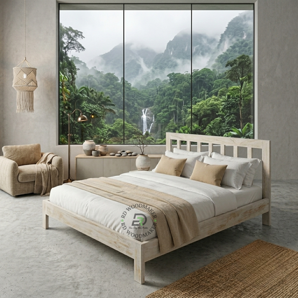 MODERN SLATTED SOLID WOOD BED
