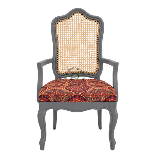 PREMIUM CLASSIC CANE BACK ARMCHAIR WITH PRINTED UPHOLSTERED SEAT