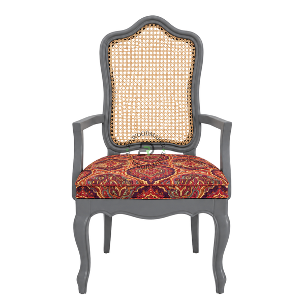 PREMIUM CLASSIC CANE BACK ARMCHAIR WITH PRINTED UPHOLSTERED SEAT