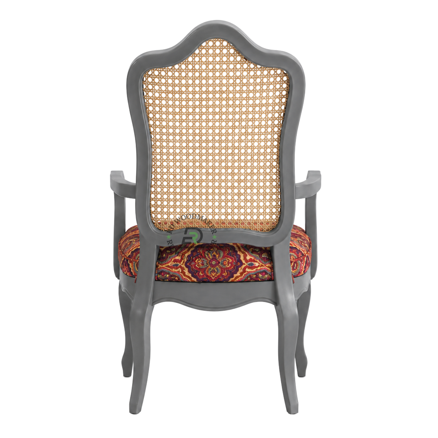 PREMIUM CLASSIC CANE BACK ARMCHAIR WITH PRINTED UPHOLSTERED SEAT