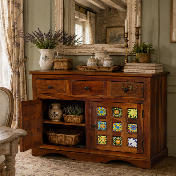 HERITAGE SOLID WOOD CERAMIC TILE SIDEBOARD