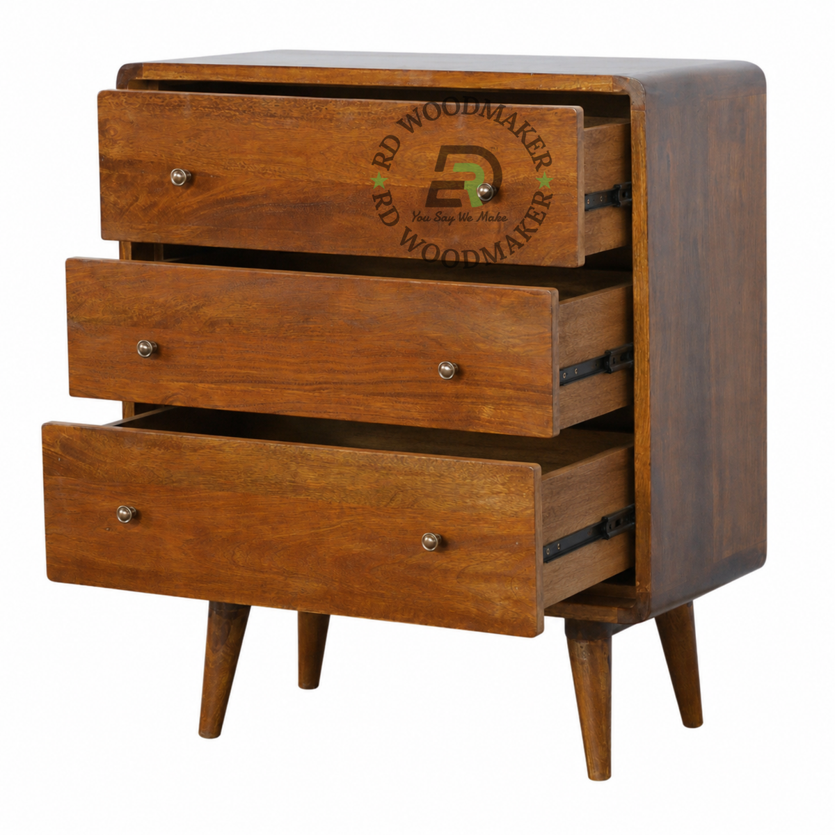 MID-CENTURY MODERN SOLID WOOD 3 DRAWER BEDSIDE TABLE
