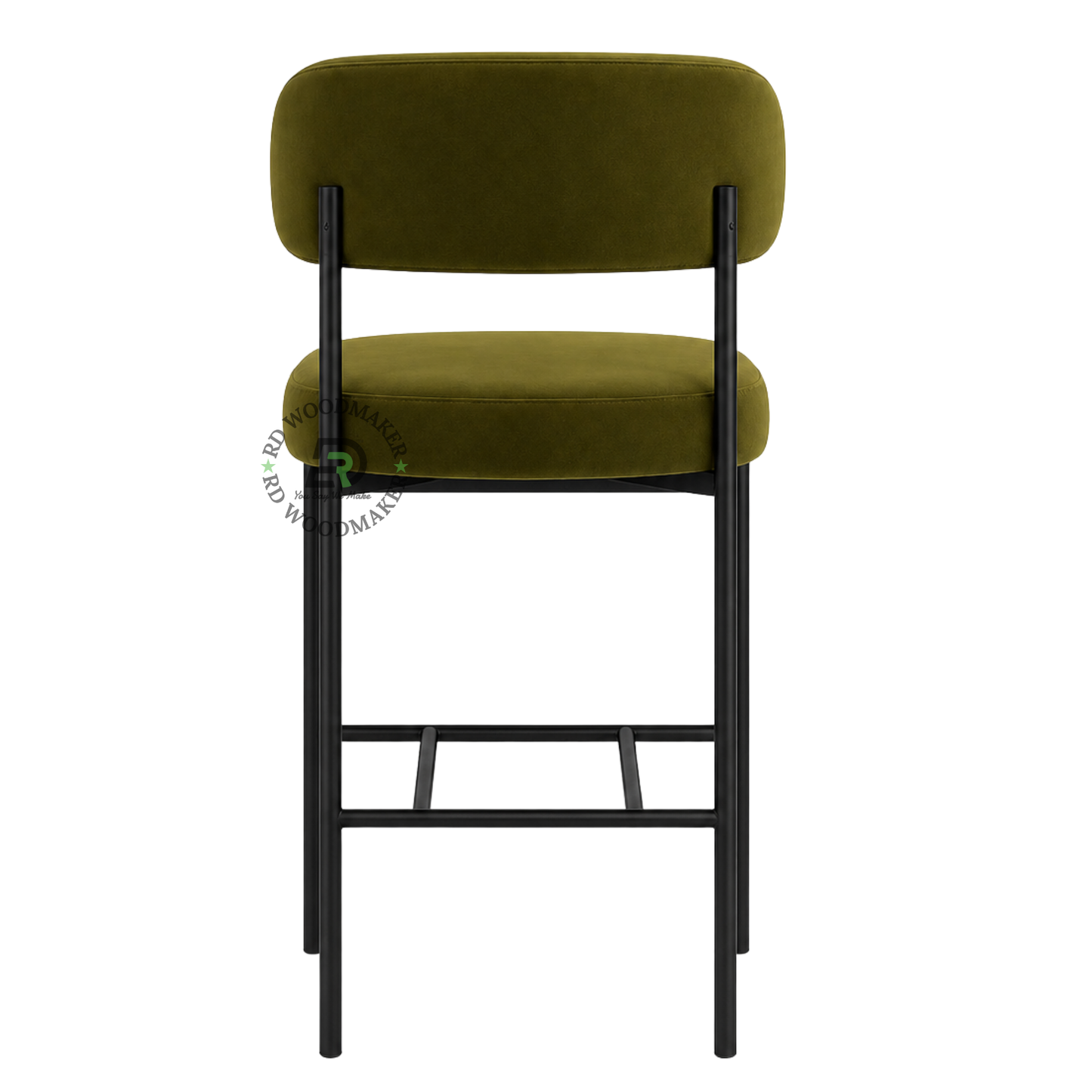 PREMIUM OLIVE GREEN VELVET COUNTER CHAIR WITH BLACK METAL FRAME