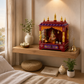 PREMIUM SMALL HAND-PAINTED RED WOODEN HOME TEMPLE WITH OPEN SHRINE & DOUBLE DRAWERS