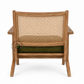 PREMIUM SOLID WOOD CANE LOUNGE ARMCHAIR WITH OLIVE GREEN CUSHION