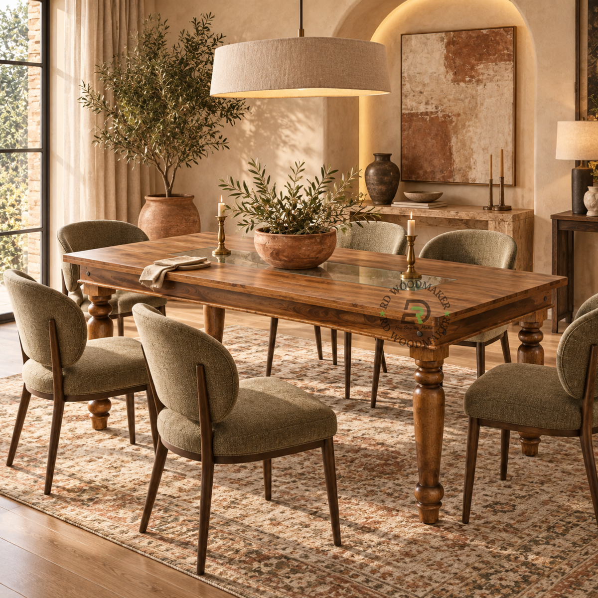 REGENT GLASS INLAY SOLID WOOD TABLE