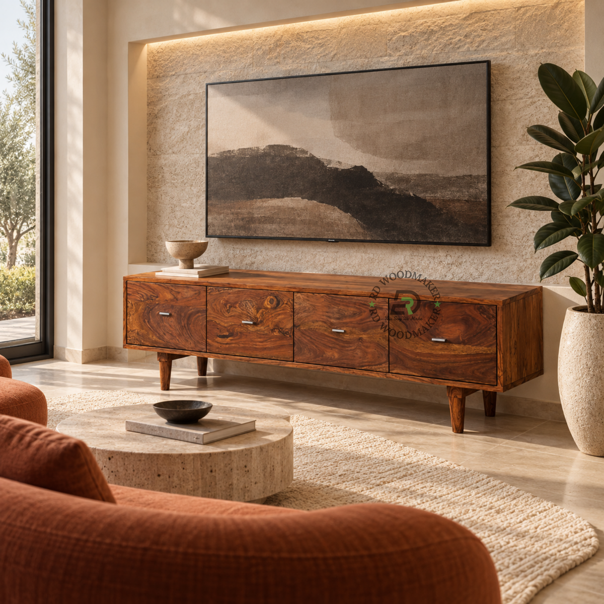 ELDON FOUR-COMPARTMENT SOLID WOOD TV CONSOLE